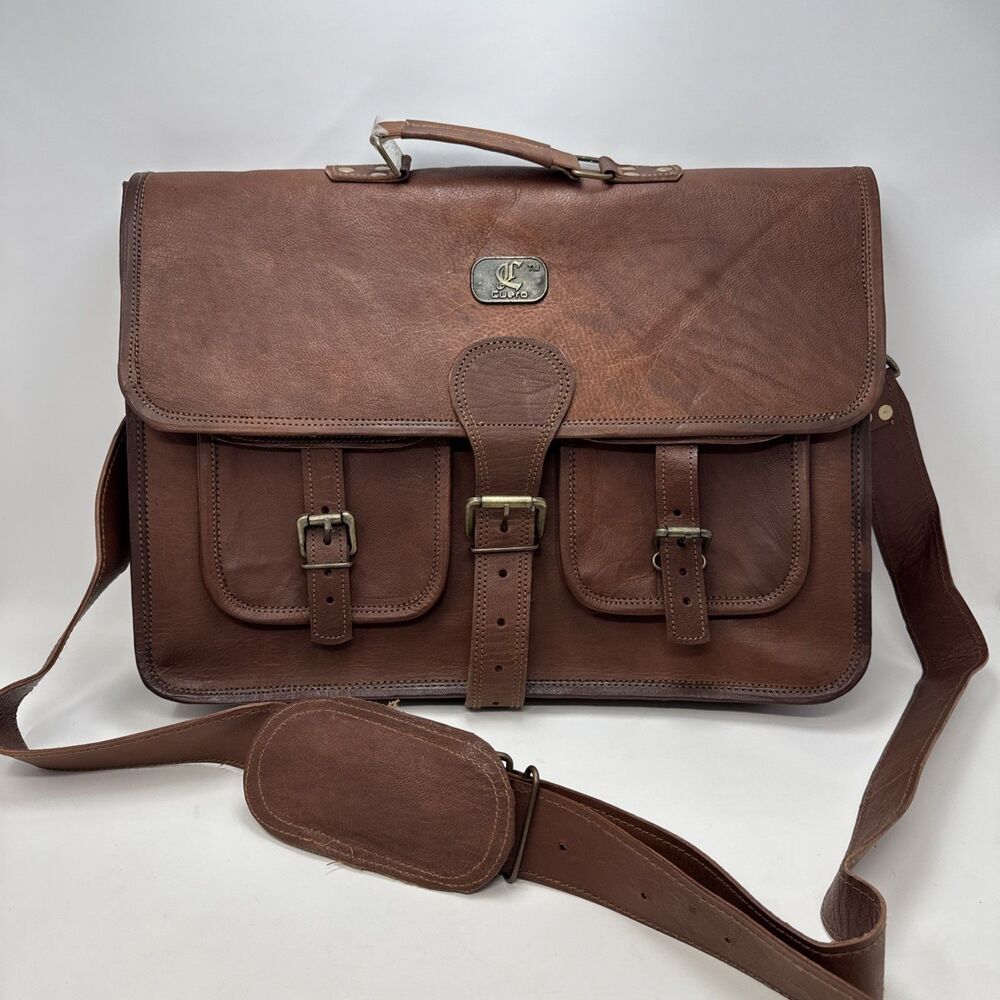 18" Mens Cuero Vintage Brown Leather Messenger Bag Shoulder Laptop Briefcase